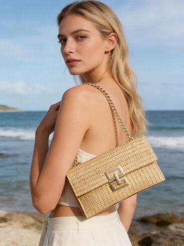 MEDOJO Straw Chain Clutch Purses for Women Woven Envelope Handbag for Wedding Party Cocktail Prom in Kuwait