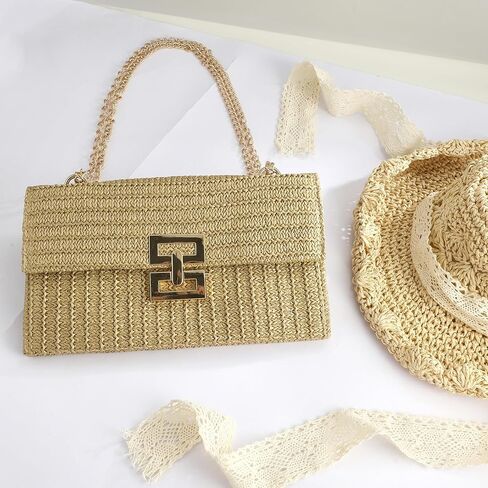 MEDOJO Straw Chain Clutch Purses for Women Woven Envelope Handbag for Wedding Party Cocktail Prom in Kuwait
