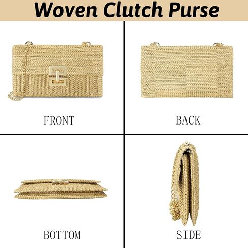 MEDOJO Straw Chain Clutch Purses for Women Woven Envelope Handbag for Wedding Party Cocktail Prom in Kuwait