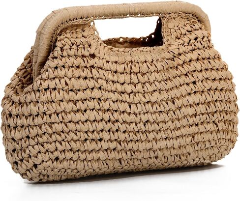 GOKTOW Straw Dumpling Clutch Purse for Women Raffia Summer Beach Crossbody Bag Vacation Top-handle Wicker Rattan Woven Clutch in Kuwait