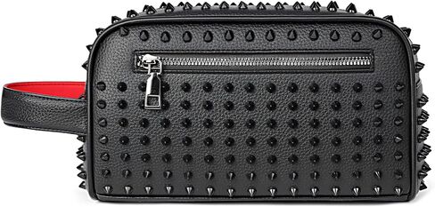 Unisex Studded Faux Leather Clutch Bag, Black and Red | Metal Spikes, Fashion Crossbody, Zipper in Kuwait