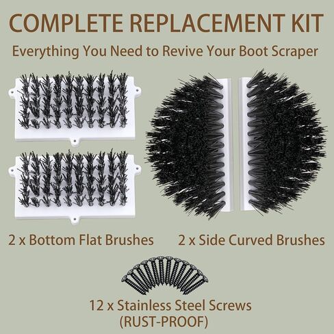 Heavy Duty Boot Scrubber Replacement Brushes Set with Solid Plastic Base - 4-in-1 Shoe Scraper Refill Kit (2 Side, 2 Bottom) & Screws - Custom Fit for Specific Models (Not Universal) in Saudi Arabia