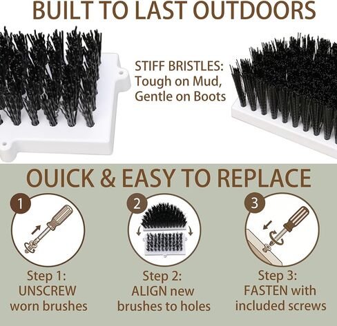 Heavy Duty Boot Scrubber Replacement Brushes Set with Solid Plastic Base - 4-in-1 Shoe Scraper Refill Kit (2 Side, 2 Bottom) & Screws - Custom Fit for Specific Models (Not Universal) in Saudi Arabia