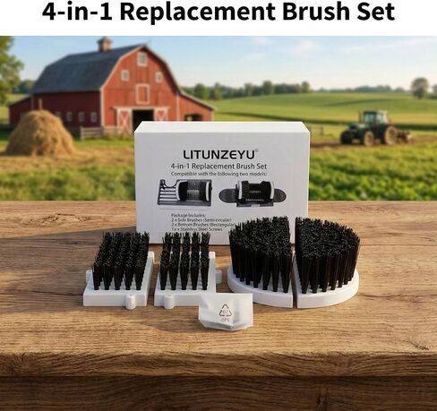 Heavy Duty Boot Scrubber Replacement Brushes Set with Solid Plastic Base - 4-in-1 Shoe Scraper Refill Kit (2 Side, 2 Bottom) & Screws - Custom Fit for Specific Models (Not Universal) in Saudi Arabia