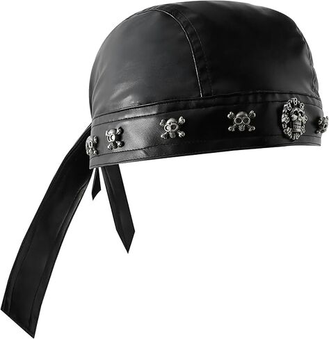 Leather Multi-Skull Cap - Black Lace-up Rider Skull Cap, Motorcycle Cap, Suitable for Everyday Wear and Street Style in Saudi Arabia