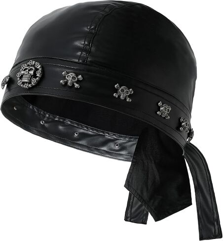 Leather Multi-Skull Cap - Black Lace-up Rider Skull Cap, Motorcycle Cap, Suitable for Everyday Wear and Street Style in Saudi Arabia