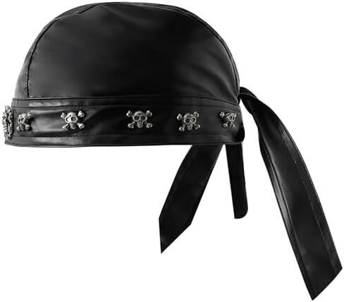 Leather Multi-Skull Cap - Black Lace-up Rider Skull Cap, Motorcycle Cap, Suitable for Everyday Wear and Street Style in Saudi Arabia