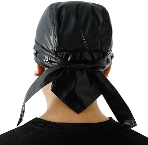Leather Multi-Skull Cap - Black Lace-up Rider Skull Cap, Motorcycle Cap, Suitable for Everyday Wear and Street Style in Saudi Arabia