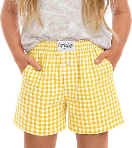 Girls Gingham Shorts Toddler Plaid Elastic Waist Kids Loose Casual Summer Baby Checkered Boxer Bottoms with Pockets in Saudi Arabia