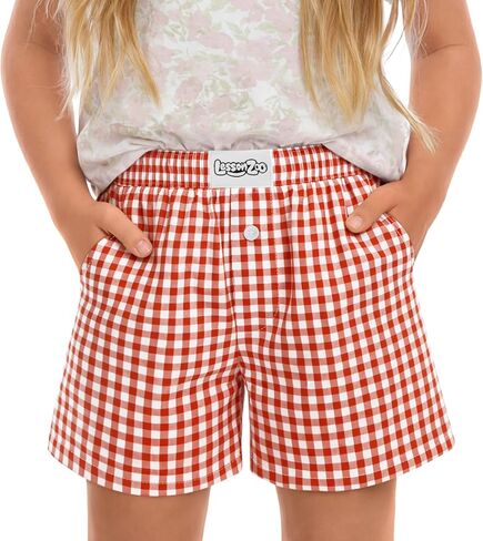 Girls Gingham Shorts Toddler Plaid Elastic Waist Kids Loose Casual Summer Baby Checkered Boxer Bottoms with Pockets in Saudi Arabia