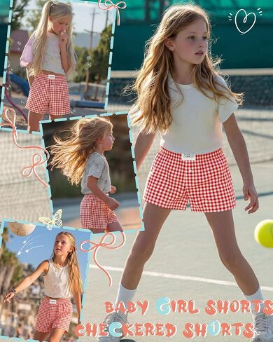 Girls Gingham Shorts Toddler Plaid Elastic Waist Kids Loose Casual Summer Baby Checkered Boxer Bottoms with Pockets in Saudi Arabia
