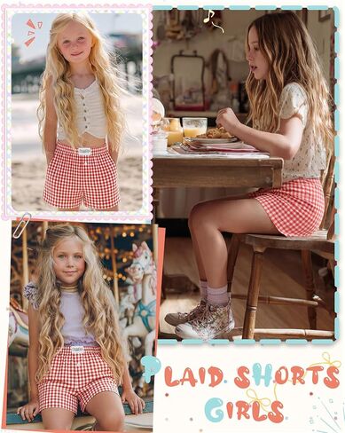 Girls Gingham Shorts Toddler Plaid Elastic Waist Kids Loose Casual Summer Baby Checkered Boxer Bottoms with Pockets in Saudi Arabia