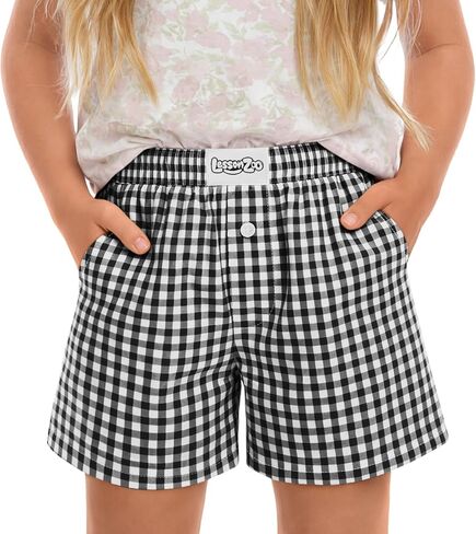 Girls Gingham Shorts Toddler Plaid Elastic Waist Kids Loose Casual Summer Baby Checkered Boxer Bottoms with Pockets in Saudi Arabia