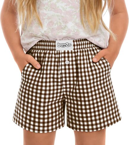 Girls Gingham Shorts Toddler Plaid Elastic Waist Kids Loose Casual Summer Baby Checkered Boxer Bottoms with Pockets in Saudi Arabia