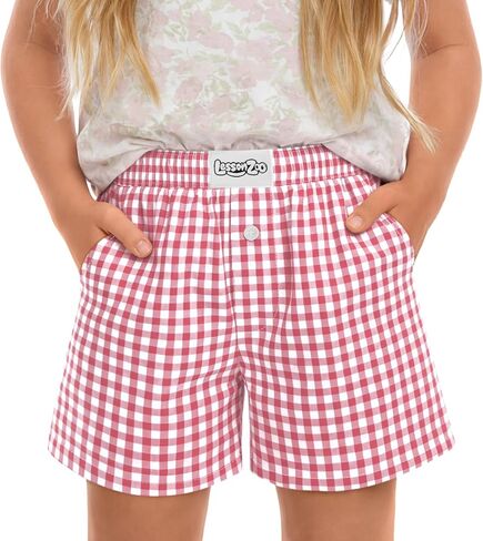 Girls Gingham Shorts Toddler Plaid Elastic Waist Kids Loose Casual Summer Baby Checkered Boxer Bottoms with Pockets in Saudi Arabia