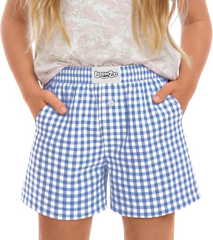 Girls Gingham Shorts Toddler Plaid Elastic Waist Kids Loose Casual Summer Baby Checkered Boxer Bottoms with Pockets in Saudi Arabia