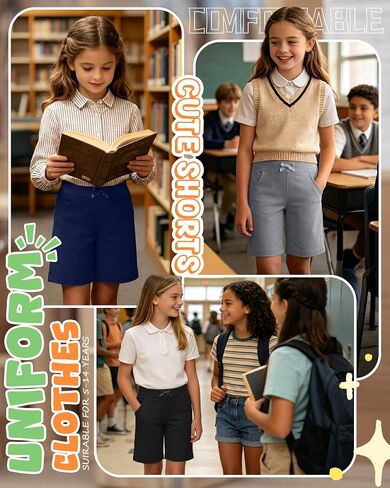 3 Pack Girls' Bermuda Shorts Ribbed Waistband Elastic Waist Casual Pants with Pockets Summer Clothes 5-14 Years in Kuwait