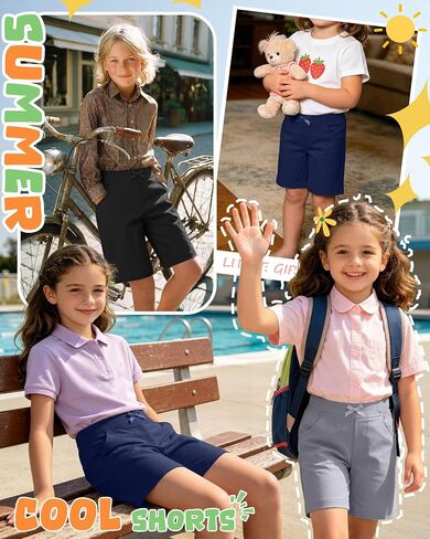 3 Pack Girls' Bermuda Shorts Ribbed Waistband Elastic Waist Casual Pants with Pockets Summer Clothes 5-14 Years in Kuwait