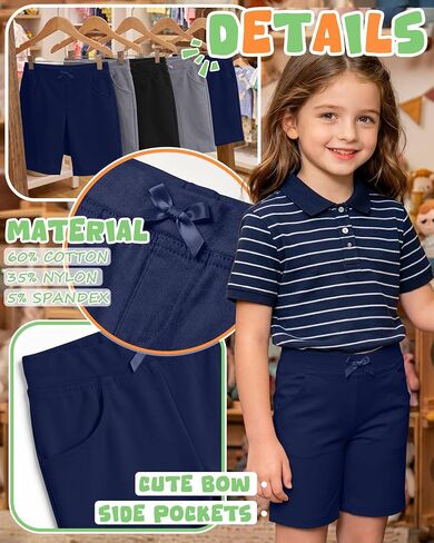 3 Pack Girls' Bermuda Shorts Ribbed Waistband Elastic Waist Casual Pants with Pockets Summer Clothes 5-14 Years in Kuwait