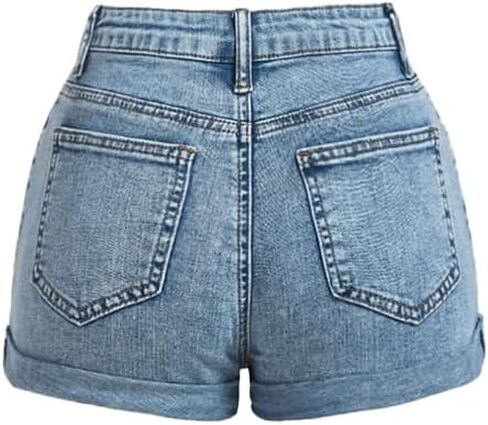 Nivne Tco Teen Girls Denim Shorts - High Waist Rolled Hem Ripped Design Button & Zipper Fly Jean Shorts with 5 Pockets in Kuwait
