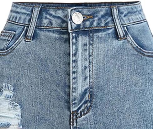 Nivne Tco Teen Girls Denim Shorts - High Waist Rolled Hem Ripped Design Button & Zipper Fly Jean Shorts with 5 Pockets in Kuwait