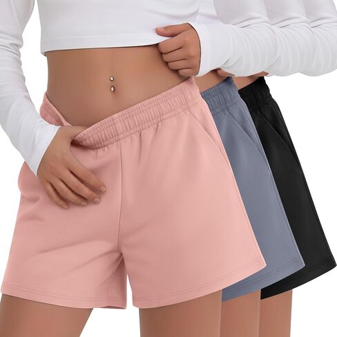 Xaatren 3 Pack Girls' Shorts Kids Wide Leg Shorts Summer Casual Pull on SweatShorts with Pockets 5-14 Years in Kuwait