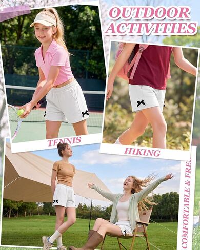 Yooo's Vivi Girl's Sweat Shorts Kids Summer Athletic Casual Shorts with Pockets Youth Comfy Elastic Waist Bow 7-16 Years in Saudi Arabia