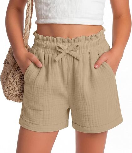 Girls Shorts Kids Cotton Wide Leg Shorts Ruffled Casual Elastic Waist Bottom Bow Basic Summer Clothes with Pocket in Kuwait