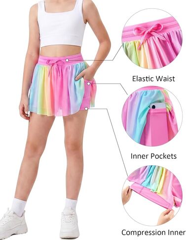 Kids4ever Girls Athletic Shorts with Liner Pockets Girl 2 in 1 Flowy Short 7-14Y in Saudi Arabia