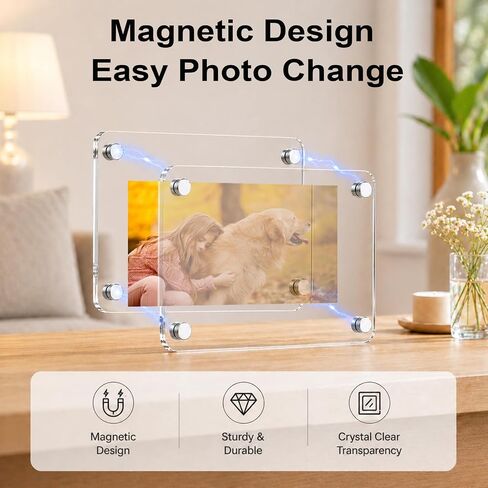 12PCS Magnetic Acrylic Photo Frames,2.36 x 3.54 Inch Double Sided Mini Picture Frames,Clear Magnet Photo Display Frame for Fridge,Locker,Home,Office,Refrigerator in Saudi Arabia
