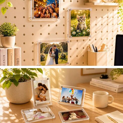 12PCS Magnetic Acrylic Photo Frames,2.36 x 3.54 Inch Double Sided Mini Picture Frames,Clear Magnet Photo Display Frame for Fridge,Locker,Home,Office,Refrigerator in Saudi Arabia