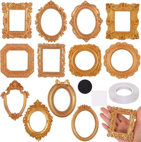 12 Pcs Mini Gold Magnetic Picture Frames, 3-5 inch Small Vintage Photo Frames for Refrigerator with Accessories for Wall Decor DIY Fridge Magnet Craft Jewelry Display Creative Gift in Saudi Arabia