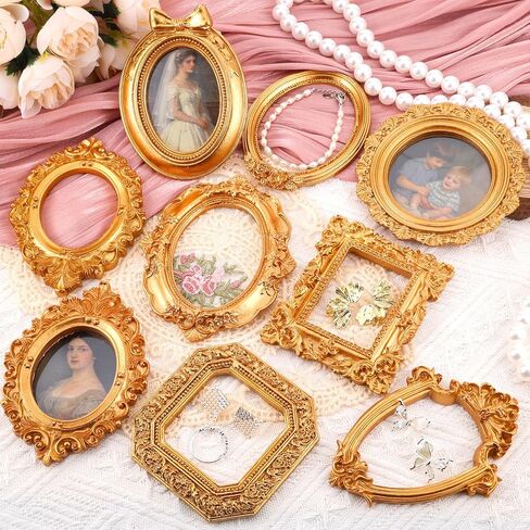 12 Pcs Mini Gold Magnetic Picture Frames, 3-5 inch Small Vintage Photo Frames for Refrigerator with Accessories for Wall Decor DIY Fridge Magnet Craft Jewelry Display Creative Gift in Saudi Arabia