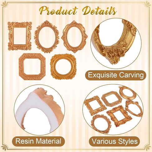 12 Pcs Mini Gold Magnetic Picture Frames, 3-5 inch Small Vintage Photo Frames for Refrigerator with Accessories for Wall Decor DIY Fridge Magnet Craft Jewelry Display Creative Gift in Saudi Arabia