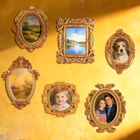 12 Pcs Mini Gold Magnetic Picture Frames, 3-5 inch Small Vintage Photo Frames for Refrigerator with Accessories for Wall Decor DIY Fridge Magnet Craft Jewelry Display Creative Gift in Saudi Arabia