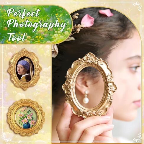 12 Pcs Mini Gold Magnetic Picture Frames, 3-5 inch Small Vintage Photo Frames for Refrigerator with Accessories for Wall Decor DIY Fridge Magnet Craft Jewelry Display Creative Gift in Saudi Arabia