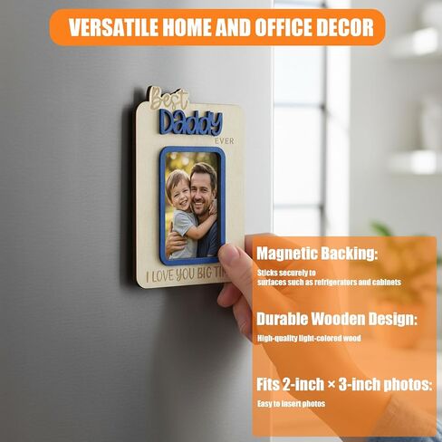 Daddy Wooden Magnetic Photo Frame, Best Daddy Ever Fridge Magnet Display, Fathers Day Birthday Gifts, Magnet Photo Frame for Refrigerator Locker (Fit 2" x 3" Photo) in Saudi Arabia