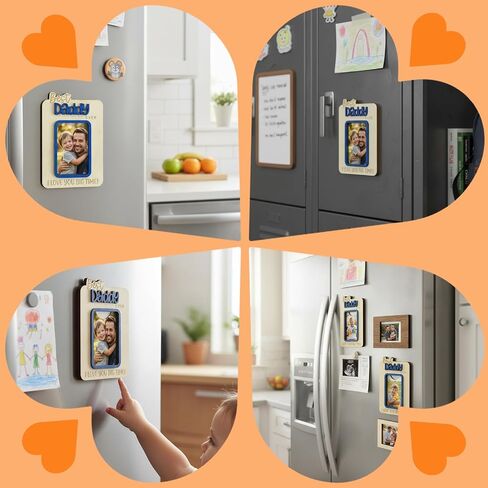 Daddy Wooden Magnetic Photo Frame, Best Daddy Ever Fridge Magnet Display, Fathers Day Birthday Gifts, Magnet Photo Frame for Refrigerator Locker (Fit 2" x 3" Photo) in Saudi Arabia