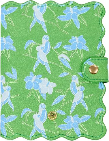 Mary Square Passport Cover - Happy Place Tropical Stamp Print Scalloped Vegan Leather Travel Wallet with Snap Closure and Card Slots - 4 x 5.5 Passport Holder for Women with Gold Hardware in Kuwait