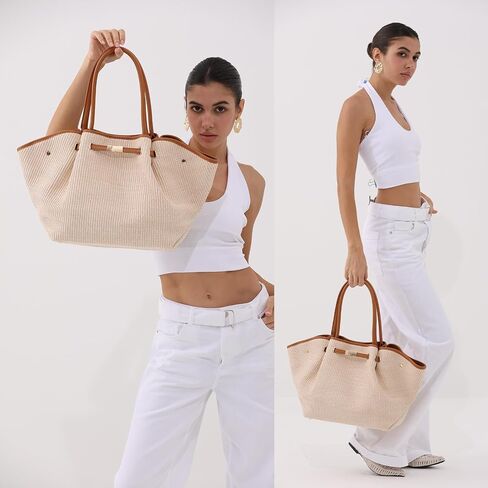 Straw Tote Bags for Women, Large Summer Straw Purses and Handbags Shoulder Woven Raffia Beach Bag for Vacation in Saudi Arabia