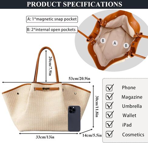 Straw Tote Bags for Women, Large Summer Straw Purses and Handbags Shoulder Woven Raffia Beach Bag for Vacation in Saudi Arabia