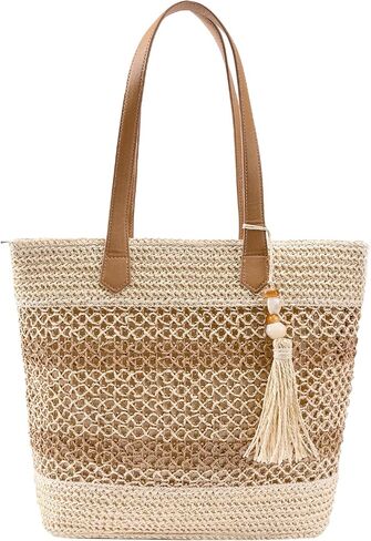 Straw Beach Tote Bag Women - 2026 Handwoven Summer Purse Handbag with Zipper Perfect for Vacation Travel Pool | Large Roomy in Saudi Arabia