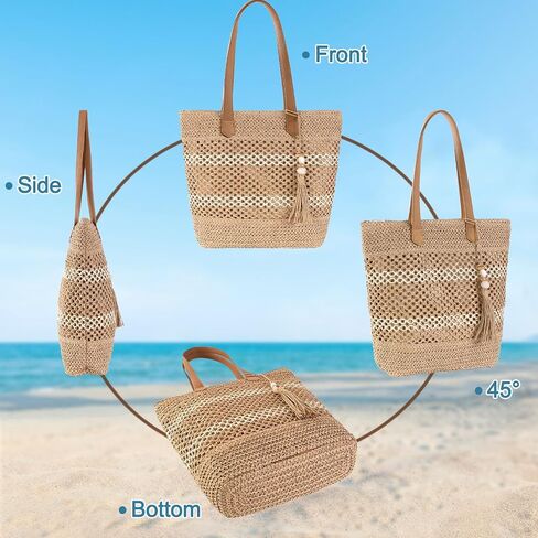 Straw Beach Tote Bag Women - 2026 Handwoven Summer Purse Handbag with Zipper Perfect for Vacation Travel Pool | Large Roomy in Saudi Arabia