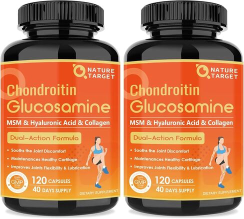NATURE TARGET Glucosamine Chondroitin MSM Turmeric - 120 Capsules Joint Support Supplement for Relief & Mobility, with Type II Collagen, D3, K2 & Hyaluronic Acid, Shellfish-Free & Non-GMO in Kuwait
