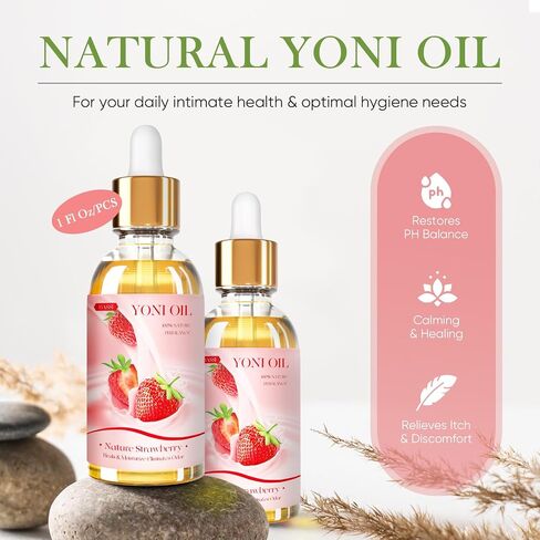 2 Packs Yoni Oil for Women - Strawberry Fresh Feminine Care Oil - All Natural Vaginal Oil Essential Oils, Reduces Odor, Restores pH Balance and Wetness, 1 fl oz/pc in Saudi Arabia
