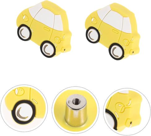 2pcs Cartoon Car Shaped Cabinet Pull Handles for Wardrobe and Nursery Furniture, Yellow Plastic Dresser Drawer Knobs for Closet and Cupboard Decor in Kuwait