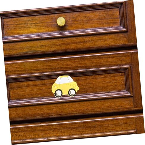 2pcs Cartoon Car Shaped Cabinet Pull Handles for Wardrobe and Nursery Furniture, Yellow Plastic Dresser Drawer Knobs for Closet and Cupboard Decor in Kuwait