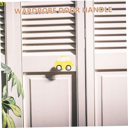 2pcs Cartoon Car Shaped Cabinet Pull Handles for Wardrobe and Nursery Furniture, Yellow Plastic Dresser Drawer Knobs for Closet and Cupboard Decor in Kuwait