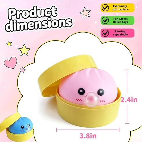 2Pack Dumpling Squishies Set with Steamer, New Bubble-Blowing Squishies, Stretchy Fidget Sensory Squeeze Toy for Adults & Teens, Cute Desk Gift(Yellow+Purple) in Saudi Arabia