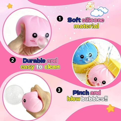 2Pack Dumpling Squishies Set with Steamer, New Bubble-Blowing Squishies, Stretchy Fidget Sensory Squeeze Toy for Adults & Teens, Cute Desk Gift(Yellow+Purple) in Saudi Arabia